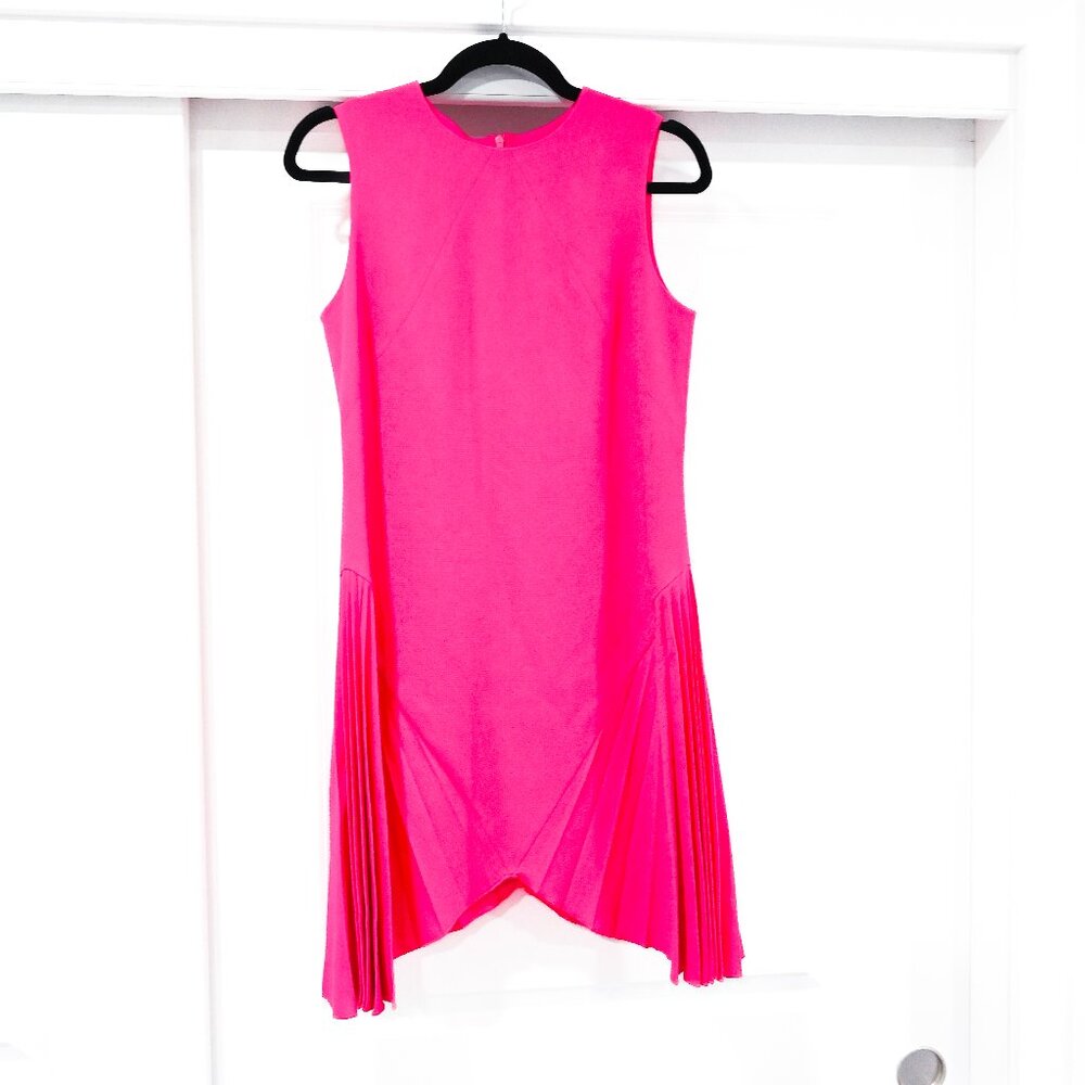 Christopher Kane Size 8 Wool Neon Pink Pleated Sleeveless Mini Dress